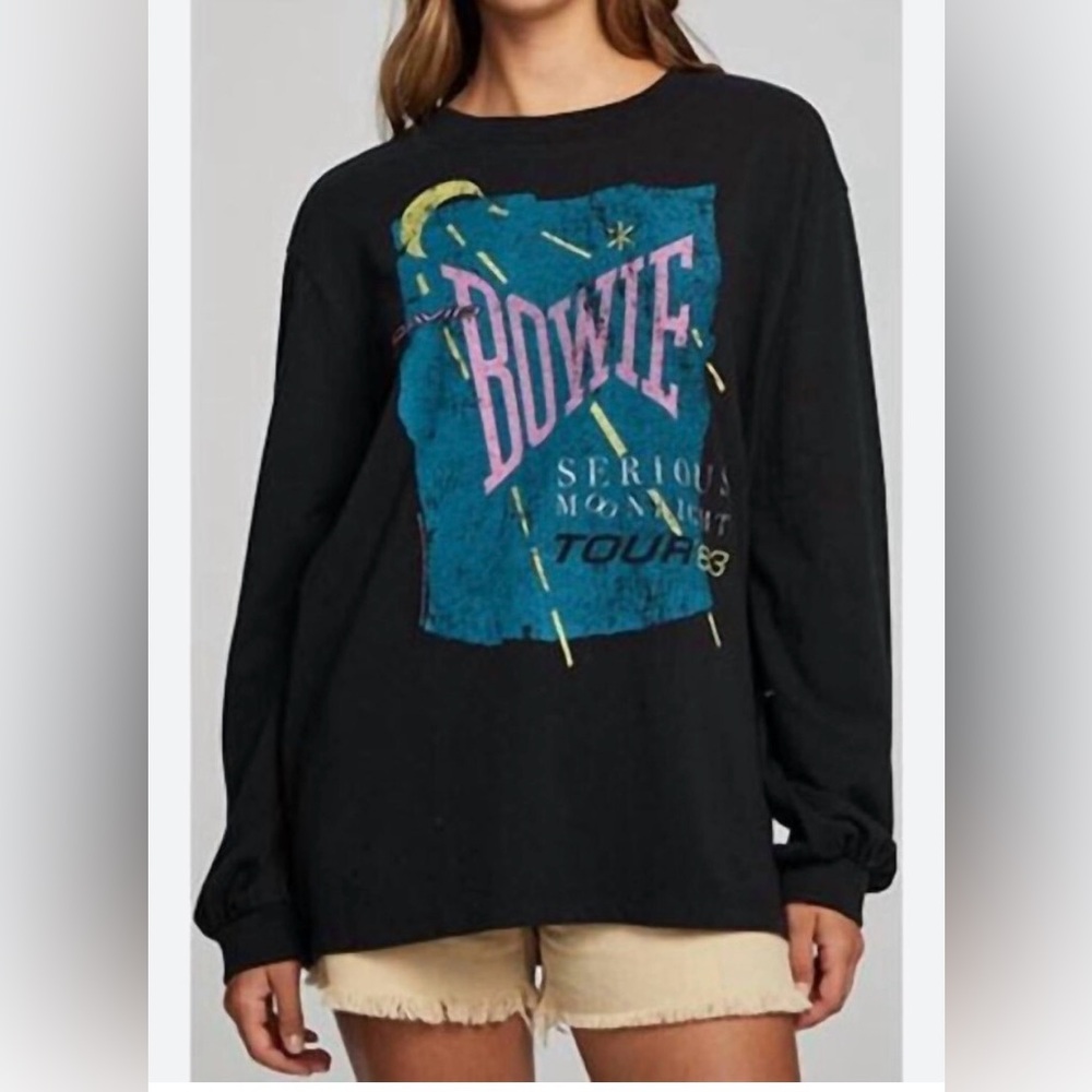 Chaser David Bowie Long Sleeve T-Shirt Black Serious Moonlight Tour Small NWT